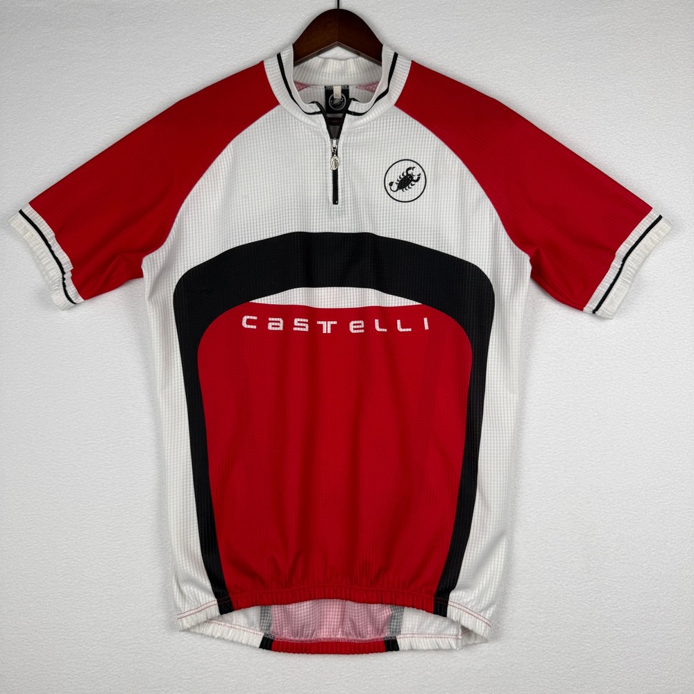 Castelli Cycling Jersey Mens XL Red White Made in Italy 1/4 Zip Short Sleeve
